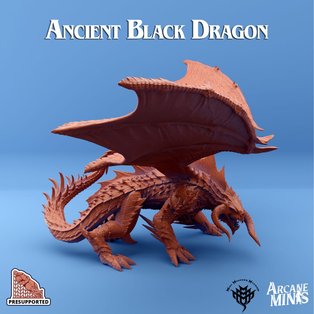 3D Printed Sordane Publishing Ancient Black Dragon 28 32mm D&D - 3D Printing Boss 