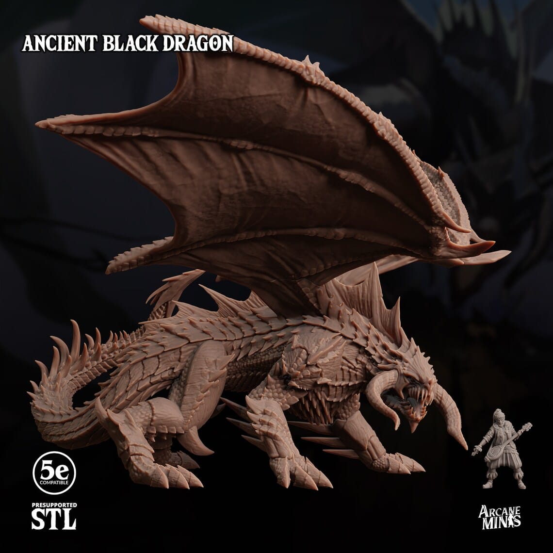 3D Printed Sordane Publishing Ancient Black Dragon 28 32mm D&D - 3D Printing Boss 