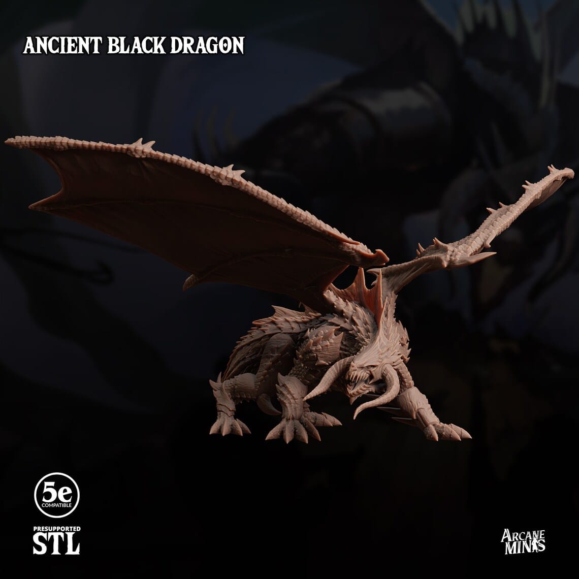 3D Printed Sordane Publishing Ancient Black Dragon 28 32mm D&D - 3D Printing Boss 