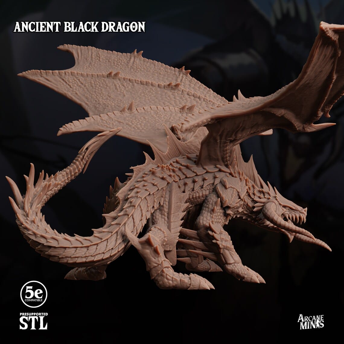 3D Printed Sordane Publishing Ancient Black Dragon 28 32mm D&D - 3D Printing Boss 