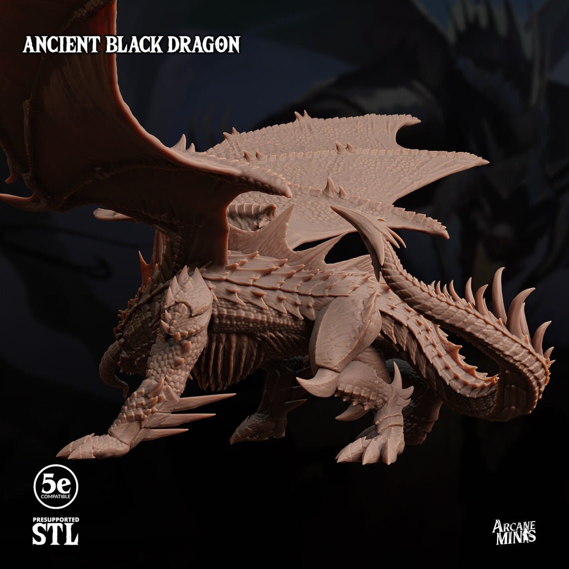 3D Printed Sordane Publishing Ancient Black Dragon 28 32mm D&D - 3D Printing Boss 