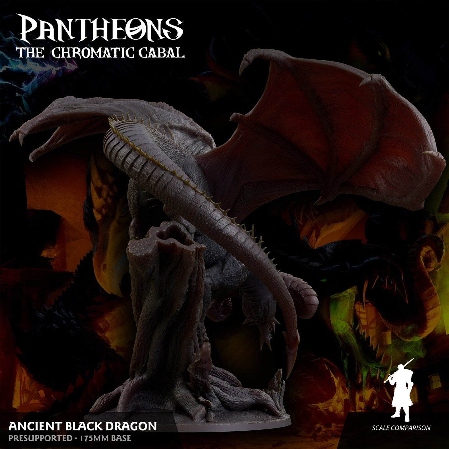 3D Printed Sordane Publishing Ancient Black Dragon Pantheons The Chromatic Cabal 28 32mm D&D - 3D Printing Boss 