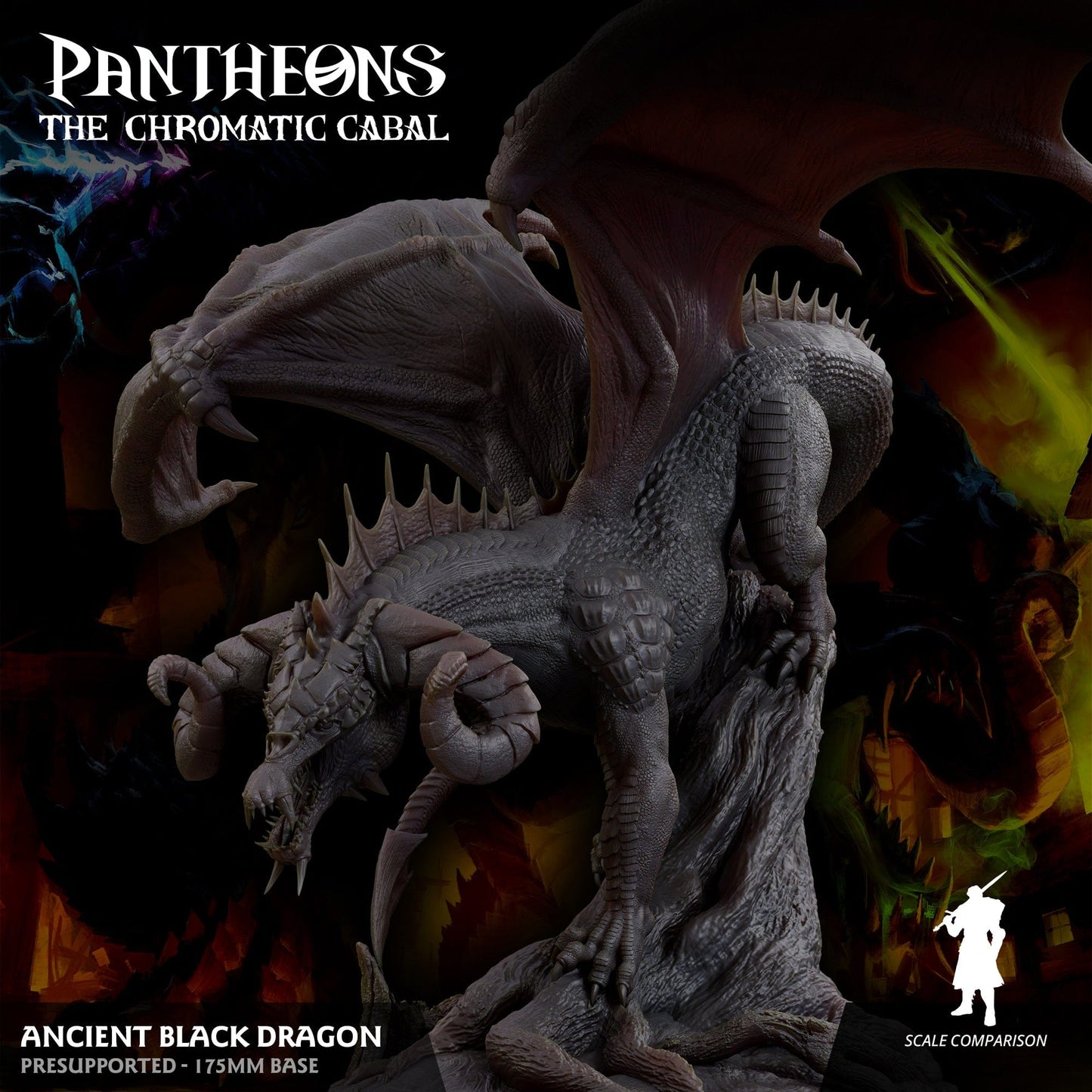 3D Printed Sordane Publishing Ancient Black Dragon Pantheons The Chromatic Cabal 28 32mm D&D - 3D Printing Boss 
