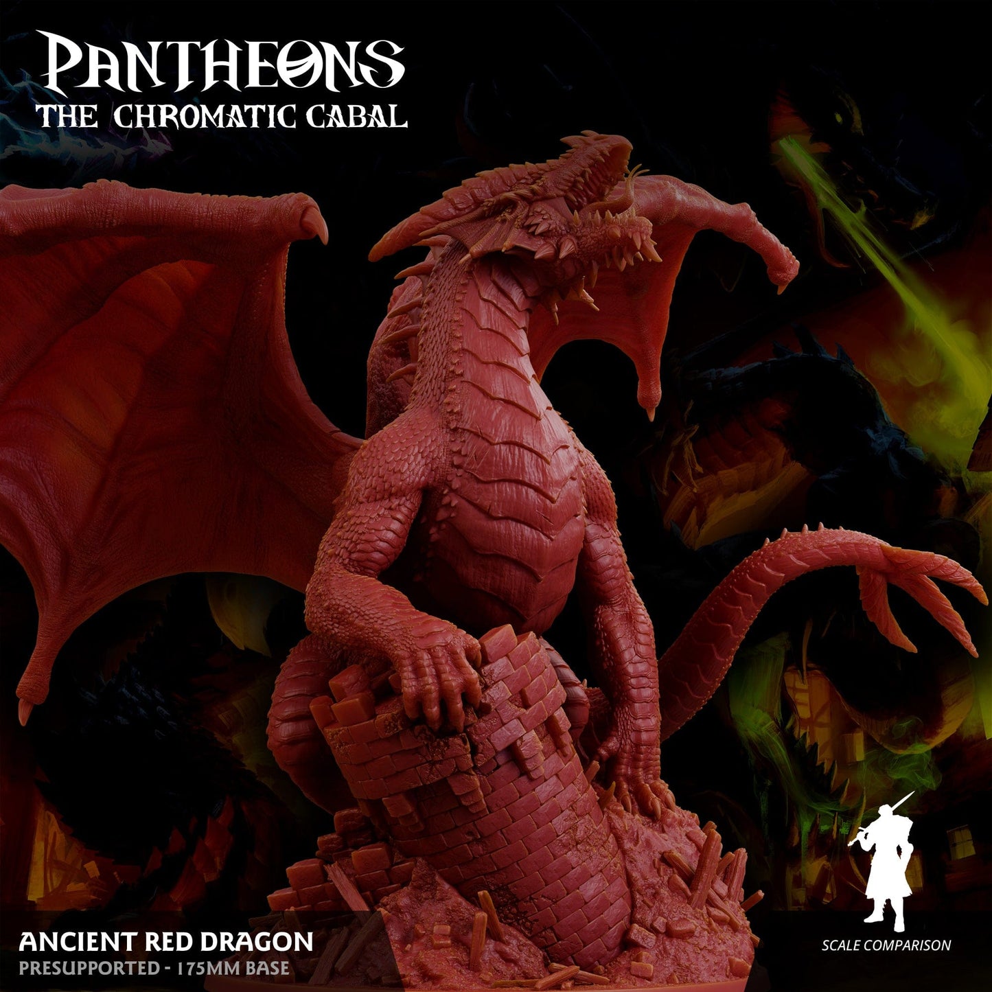 3D Printed Sordane Publishing Ancient Red Dragon Pantheons - The Chromatic Cabal 28mm 32mm D&D - 3D Printing Boss 