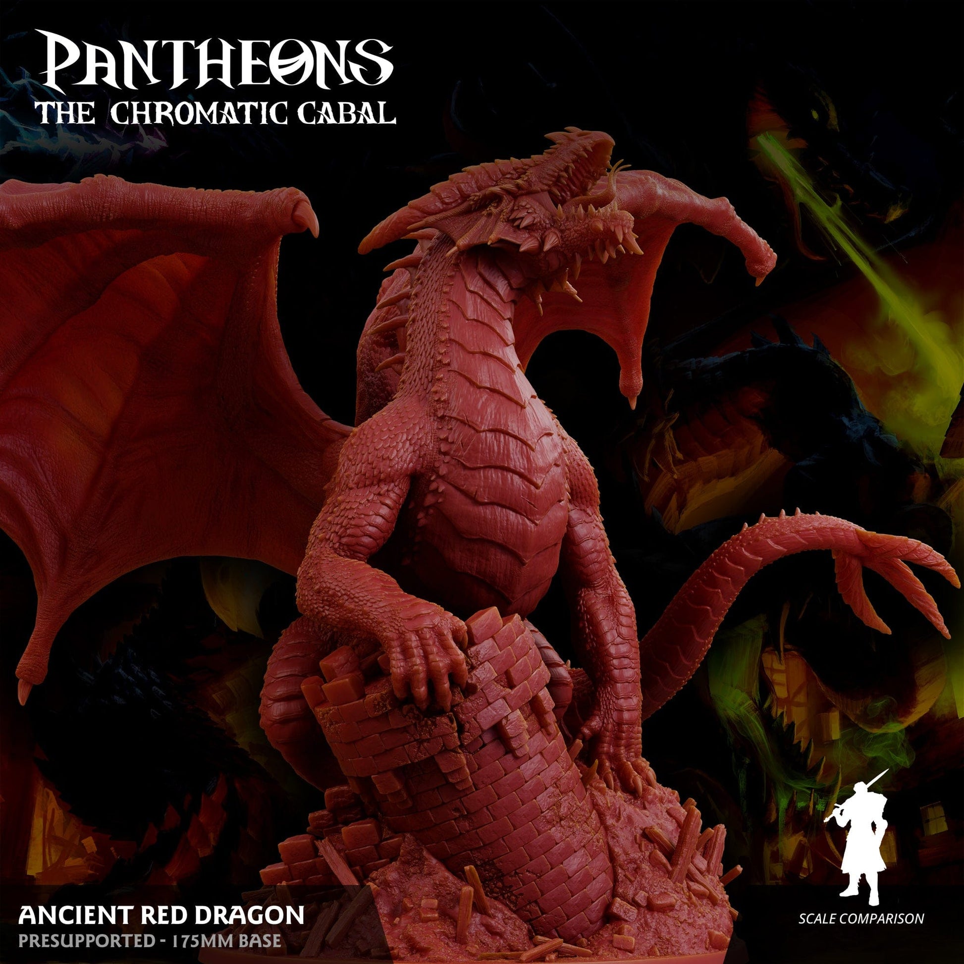 3D Printed Sordane Publishing Ancient Red Dragon Pantheons - The Chromatic Cabal 28mm 32mm D&D - 3D Printing Boss 