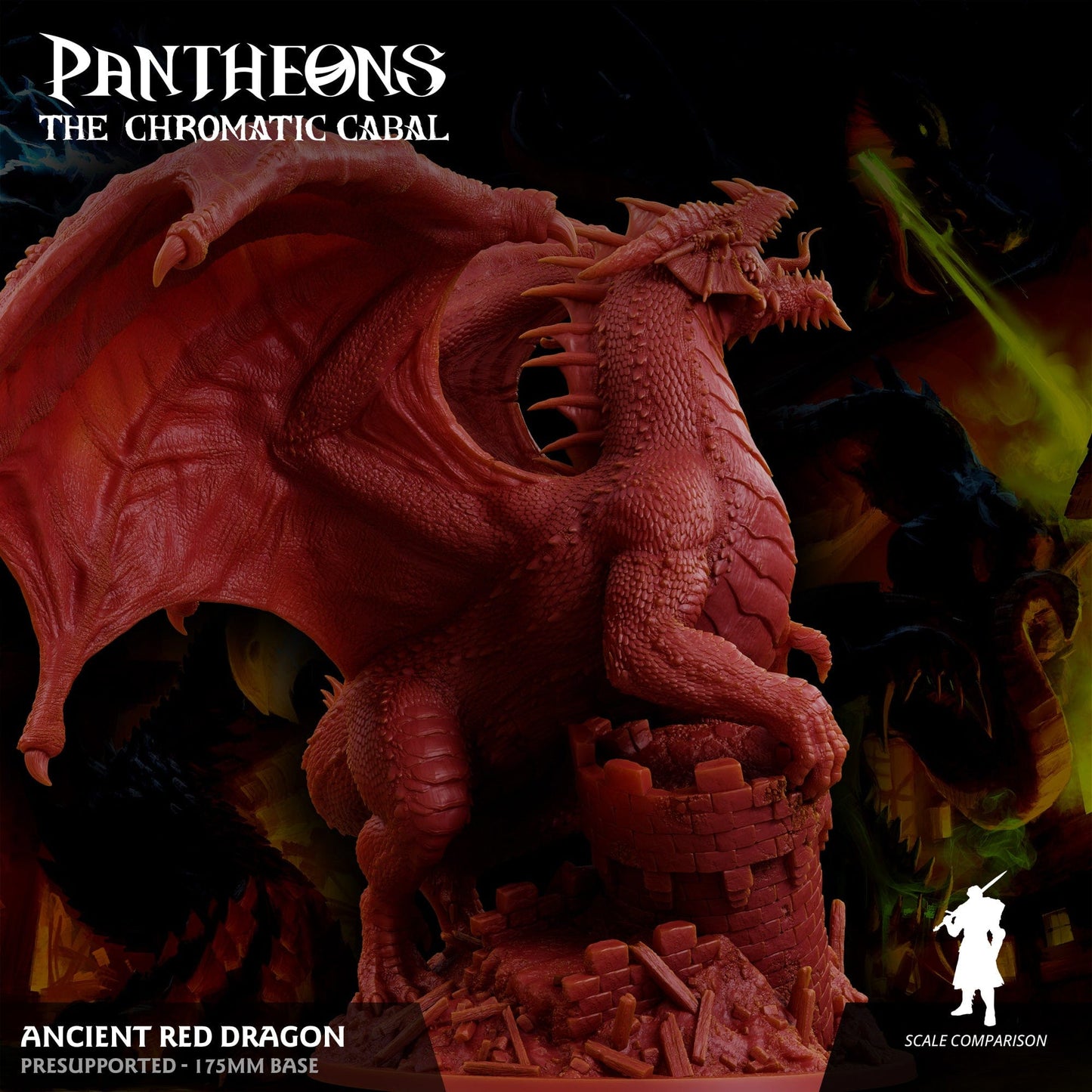 3D Printed Sordane Publishing Ancient Red Dragon Pantheons - The Chromatic Cabal 28mm 32mm D&D - 3D Printing Boss 