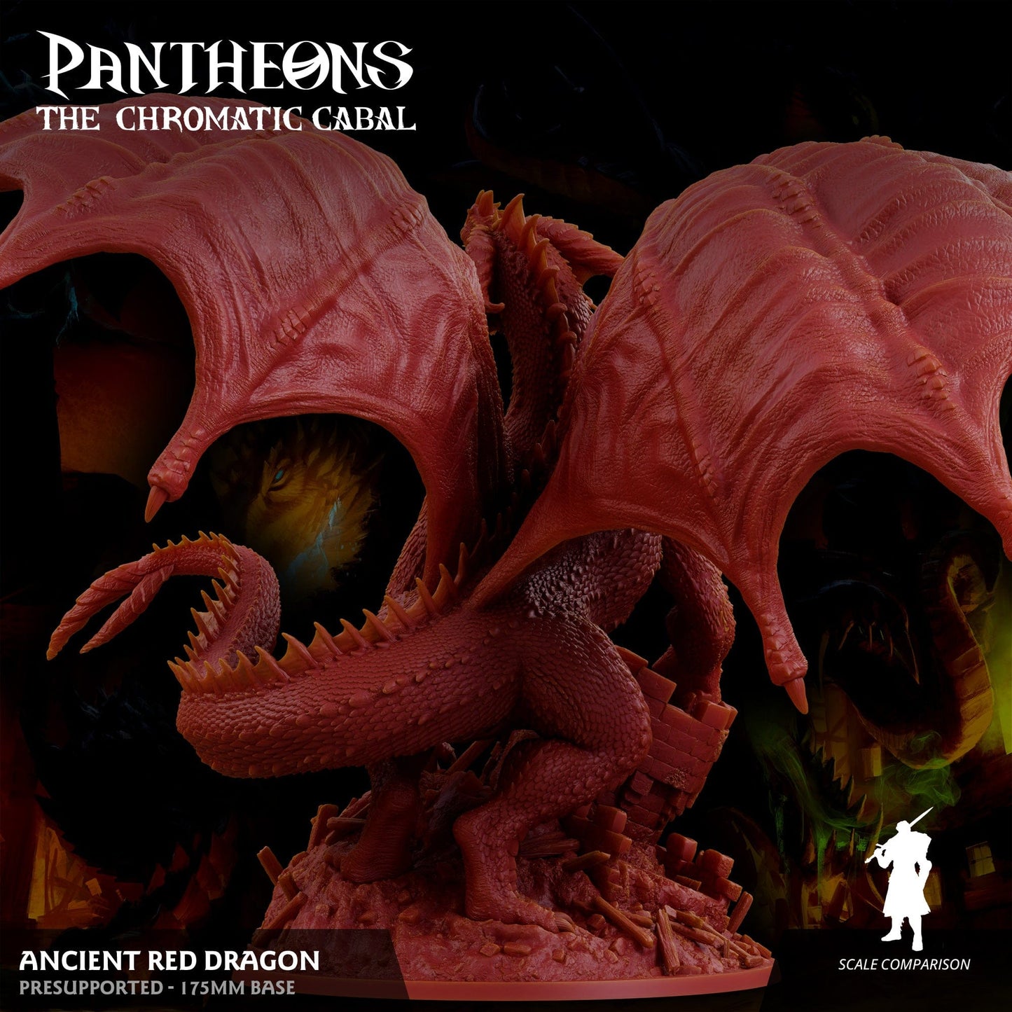3D Printed Sordane Publishing Ancient Red Dragon Pantheons - The Chromatic Cabal 28mm 32mm D&D - 3D Printing Boss 
