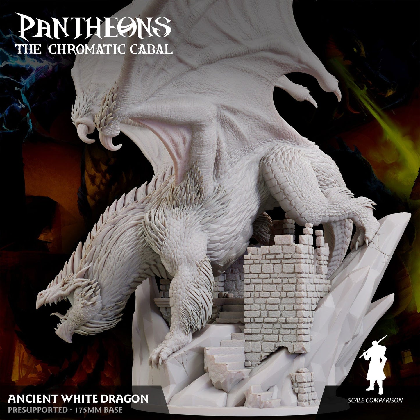 3D Printed Sordane Publishing Ancient White Dragon Pantheons - The Chromatic Cabal 28 32mm D&D - 3D Printing Boss 