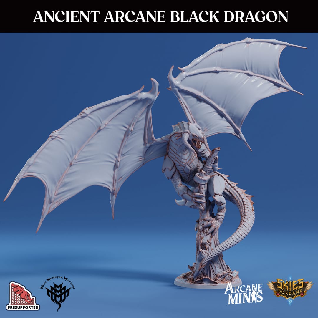 3D Printed Sordane Publishing Anicent Black Arcane Dragon 28 32mm D&D - 3D Printing Boss 