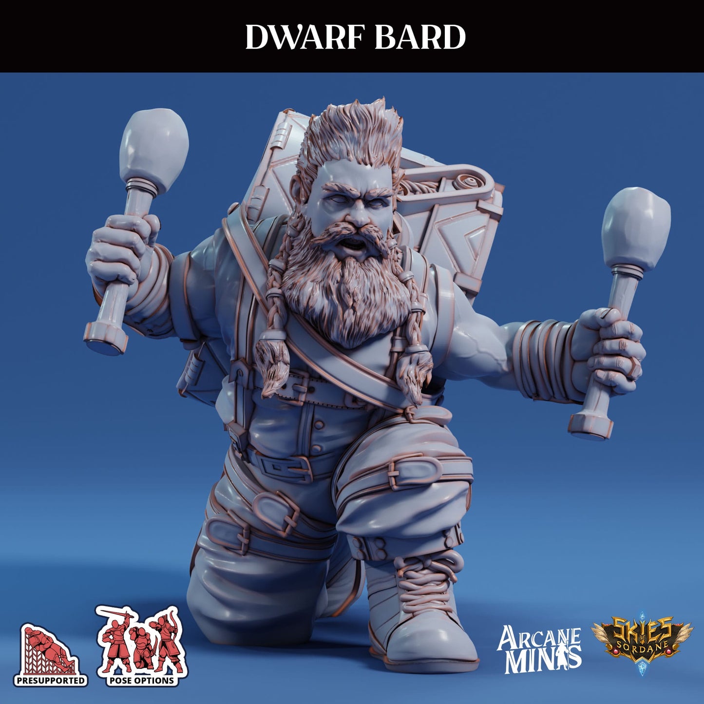 3D Printed Sordane Publishing Arcane Minis Dwarf Bard Swindler's Luck Part Two 28 32mm D&D - 3D Printing Boss 
