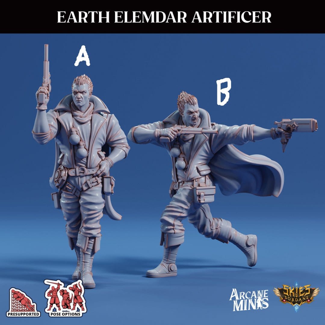 3D Printed Sordane Publishing Arcane Minis Earth Elemdar Artificer Mighty Skies A Sordane Stories Set 28 32mm D&D - 3D Printing Boss 