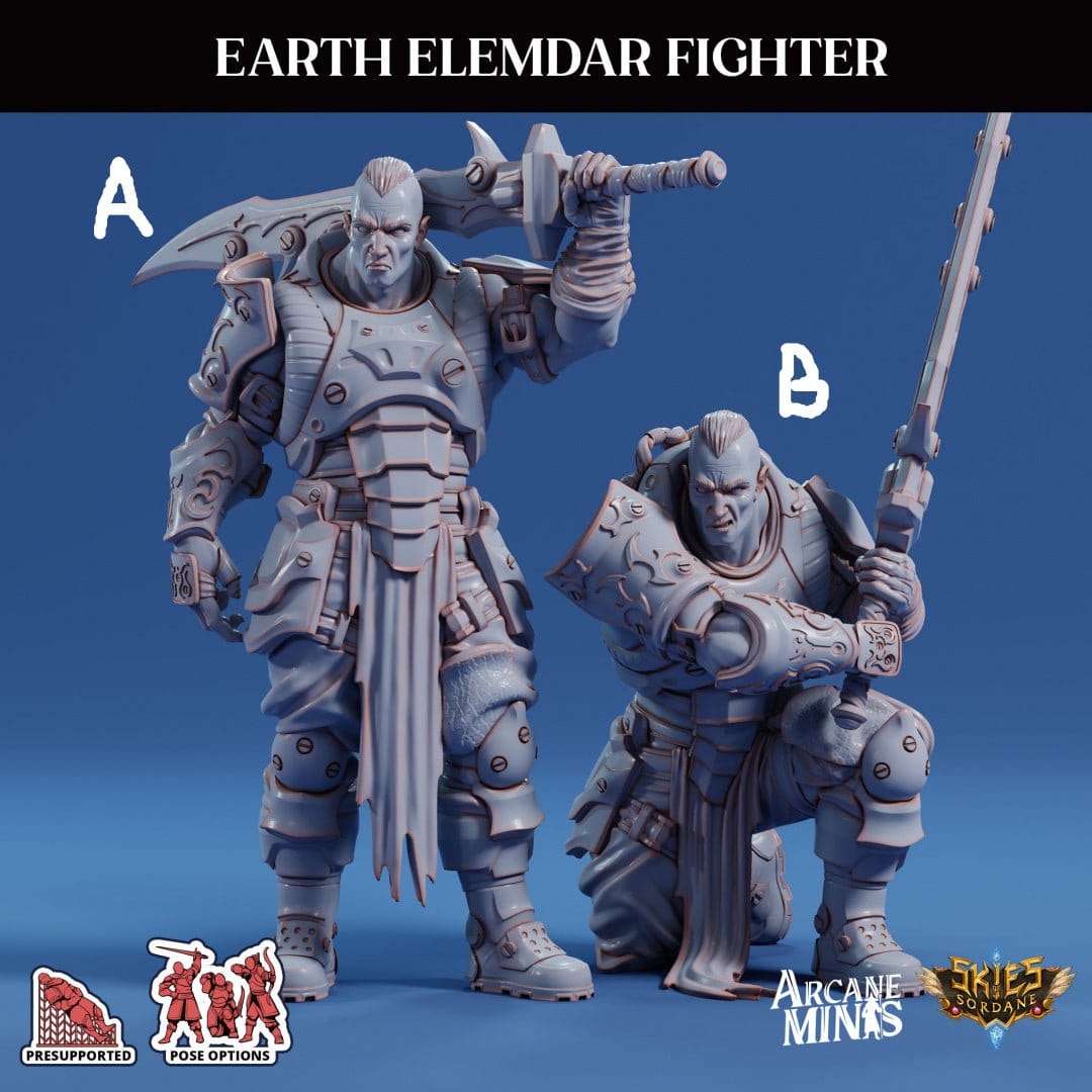 3D Printed Sordane Publishing Arcane Minis Earth Elemdar Fighter Mighty Skies A Sordane Stories Set 28 32mm D&D - 3D Printing Boss 