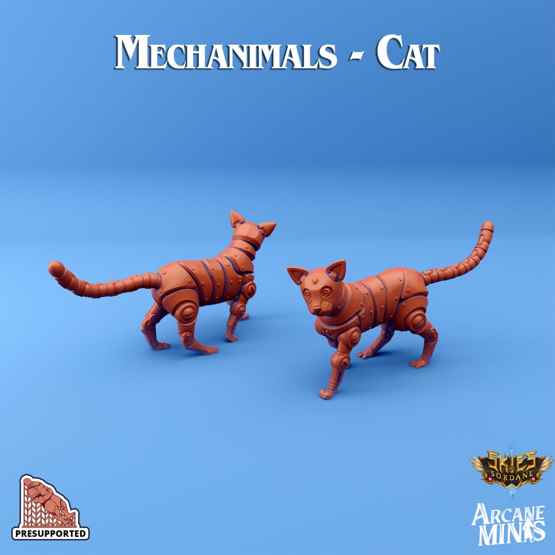 3D Printed Sordane Publishing Arcane Minis Mechanimal Cat Mechanimals Set 28mm 32mm D&D - 3D Printing Boss 