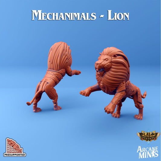 3D Printed Sordane Publishing Arcane Minis Mechanimal Lion Mechanimals Set 28mm 32mm D&D - 3D Printing Boss 
