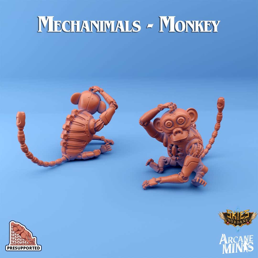 3D Printed Sordane Publishing Arcane Minis Mechanimal Monkey Mechanimals Set 28mm 32mm D&D - 3D Printing Boss 