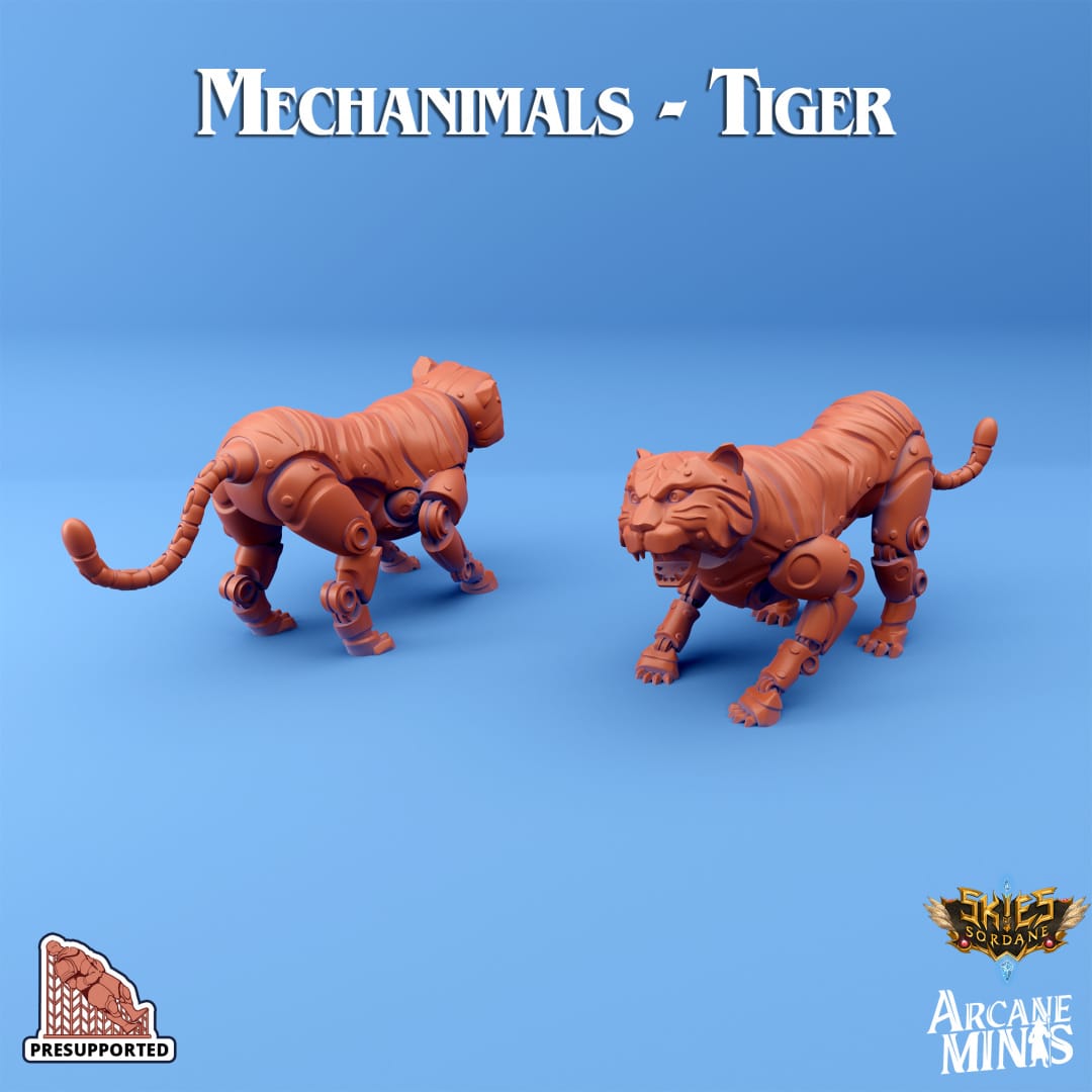 3D Printed Sordane Publishing Arcane Minis Mechanimal Tiger Mechanimals Set 28 32mm D&D - 3D Printing Boss 
