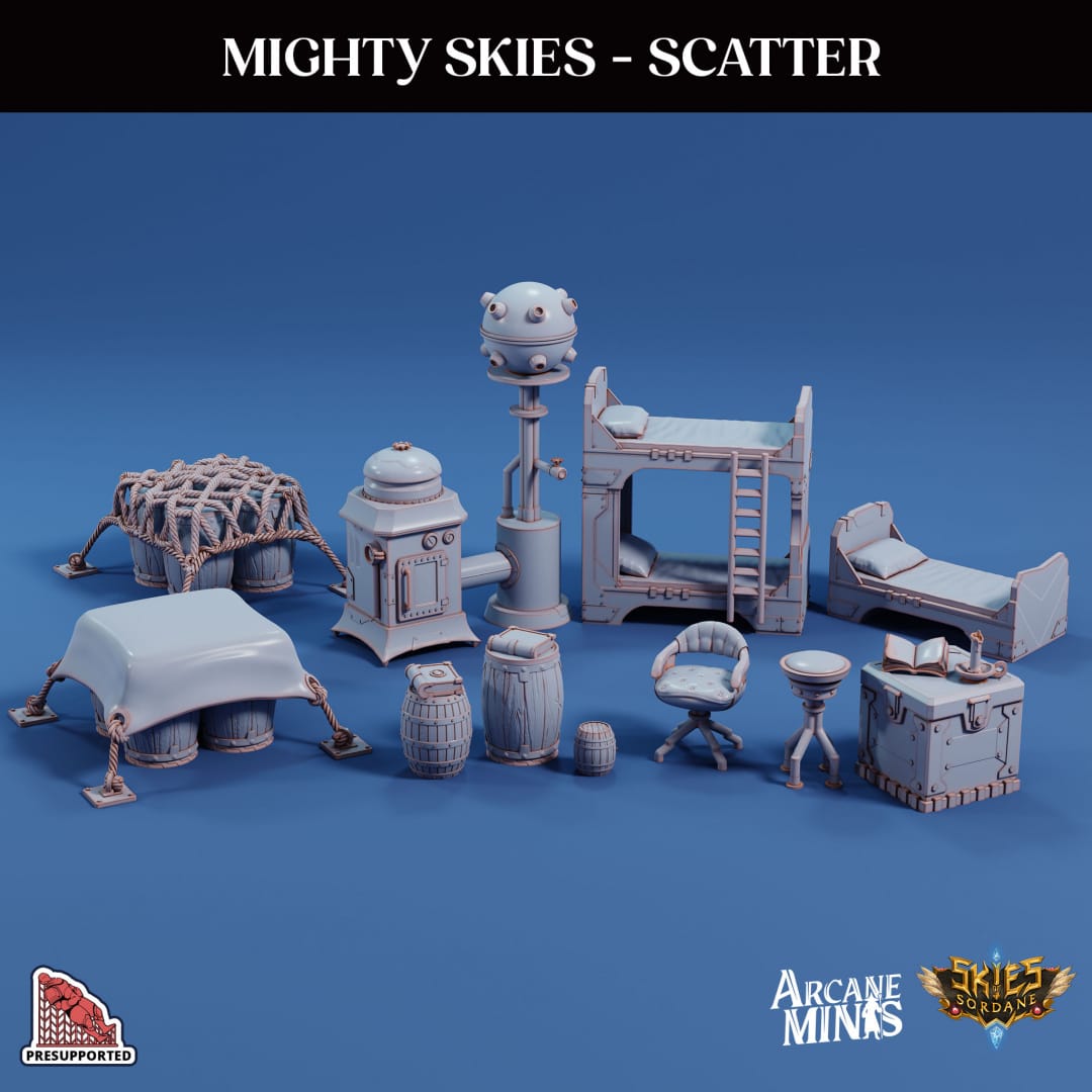 3D Printed Sordane Publishing Arcane Minis Mighty Skies Scatter Items Mighty Skies A Sordane Stories Set 28 32mm D&D - 3D Printing Boss 