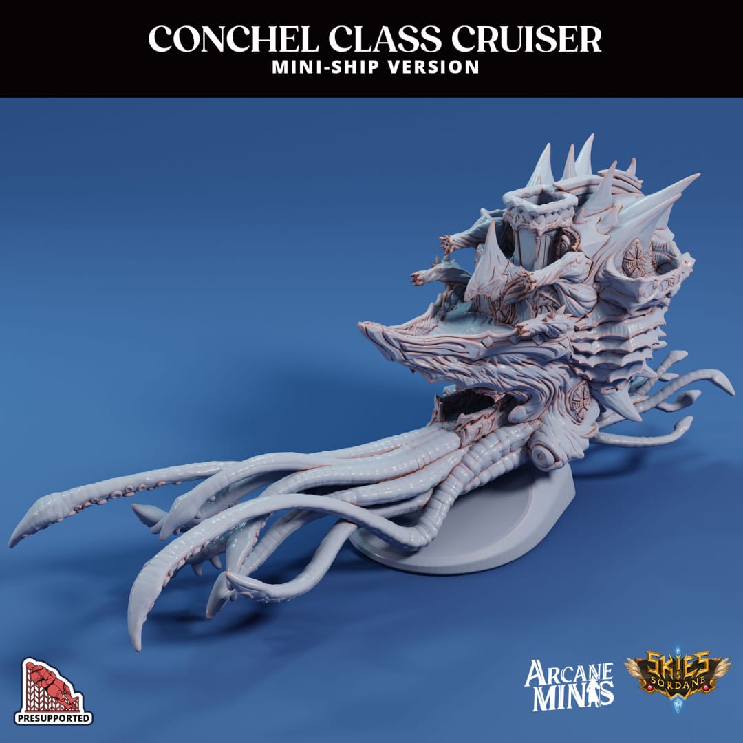 3D Printed Sordane Publishing Arcane Minis Mini Ship - Conchel Class Cruiser 28 32mm D&D - 3D Printing Boss 