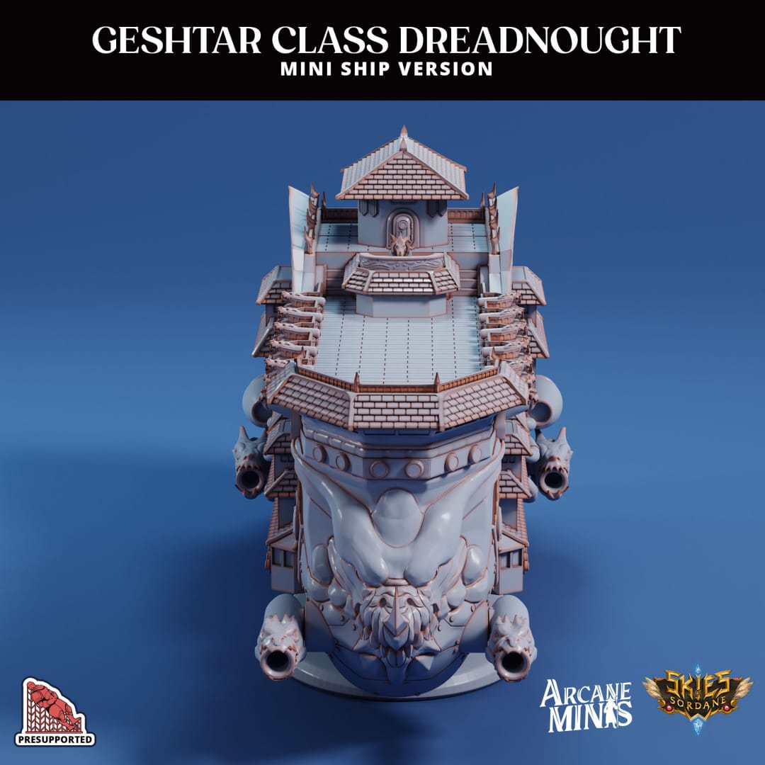 3D Printed Sordane Publishing Arcane Minis Mini Ship - Geshtar Dreadnought 28 32mm D&D - 3D Printing Boss 