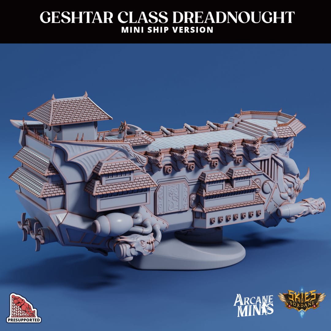 3D Printed Sordane Publishing Arcane Minis Mini Ship - Geshtar Dreadnought 28 32mm D&D - 3D Printing Boss 