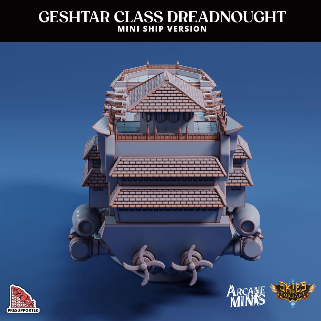 3D Printed Sordane Publishing Arcane Minis Mini Ship - Geshtar Dreadnought 28 32mm D&D - 3D Printing Boss 