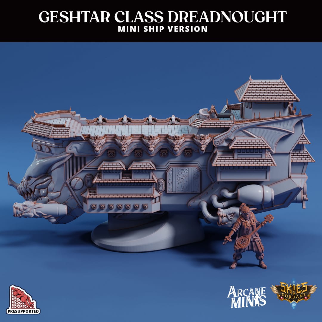 3D Printed Sordane Publishing Arcane Minis Mini Ship - Geshtar Dreadnought 28 32mm D&D - 3D Printing Boss 