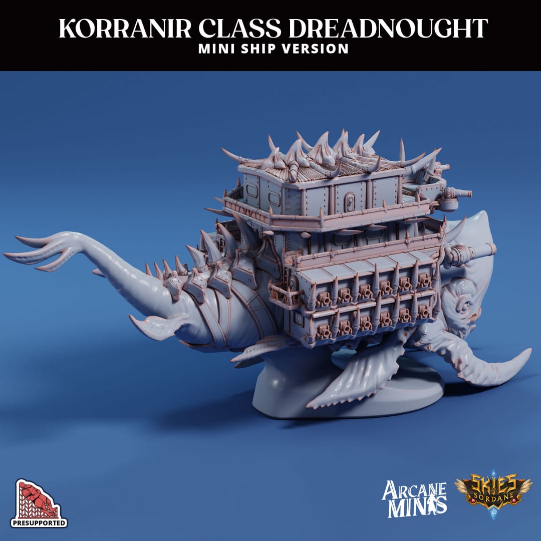 3D Printed Sordane Publishing Arcane Minis Mini Ship - Korranir Class Dreadnought 28 32mm D&D - 3D Printing Boss 