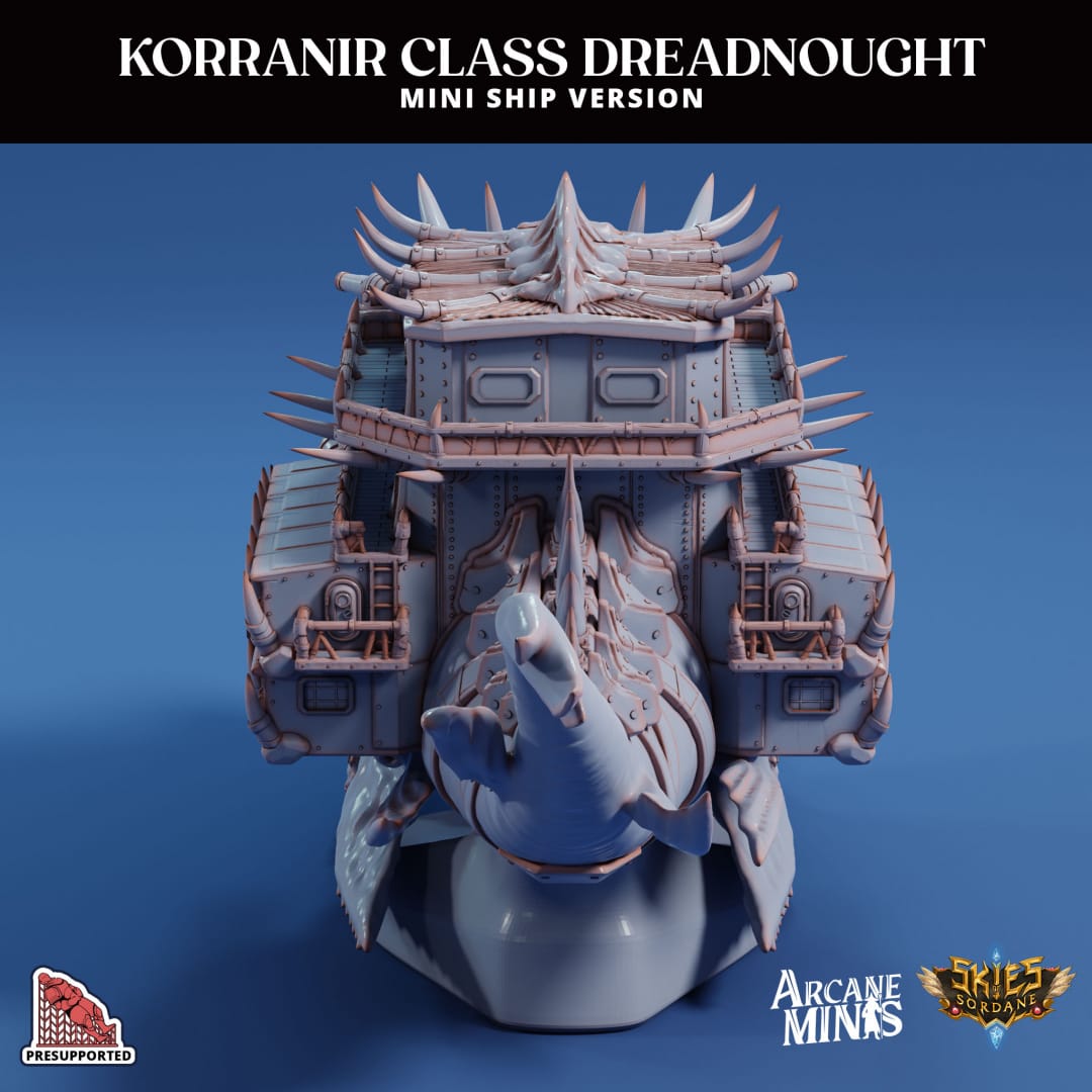 3D Printed Sordane Publishing Arcane Minis Mini Ship - Korranir Class Dreadnought 28 32mm D&D - 3D Printing Boss 