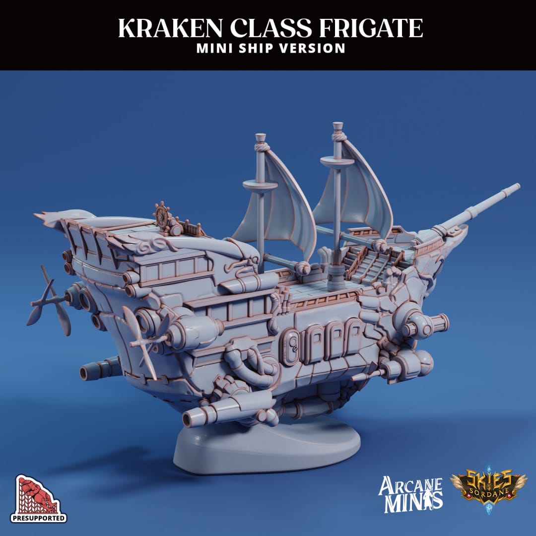 3D Printed Sordane Publishing Arcane Minis Mini Ship - Kraken Frigate 28 32mm D&D - 3D Printing Boss 