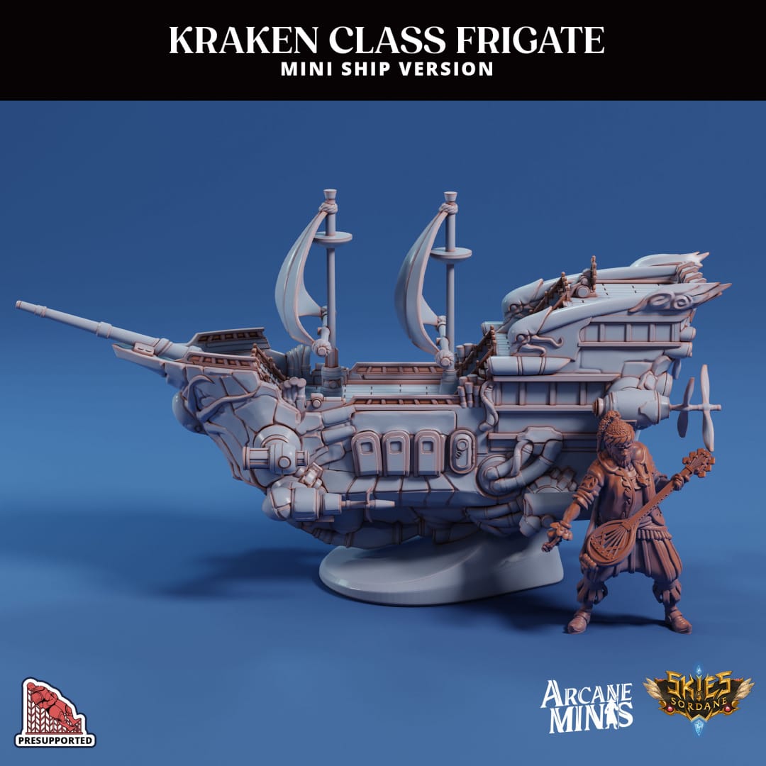 3D Printed Sordane Publishing Arcane Minis Mini Ship - Kraken Frigate 28 32mm D&D - 3D Printing Boss 