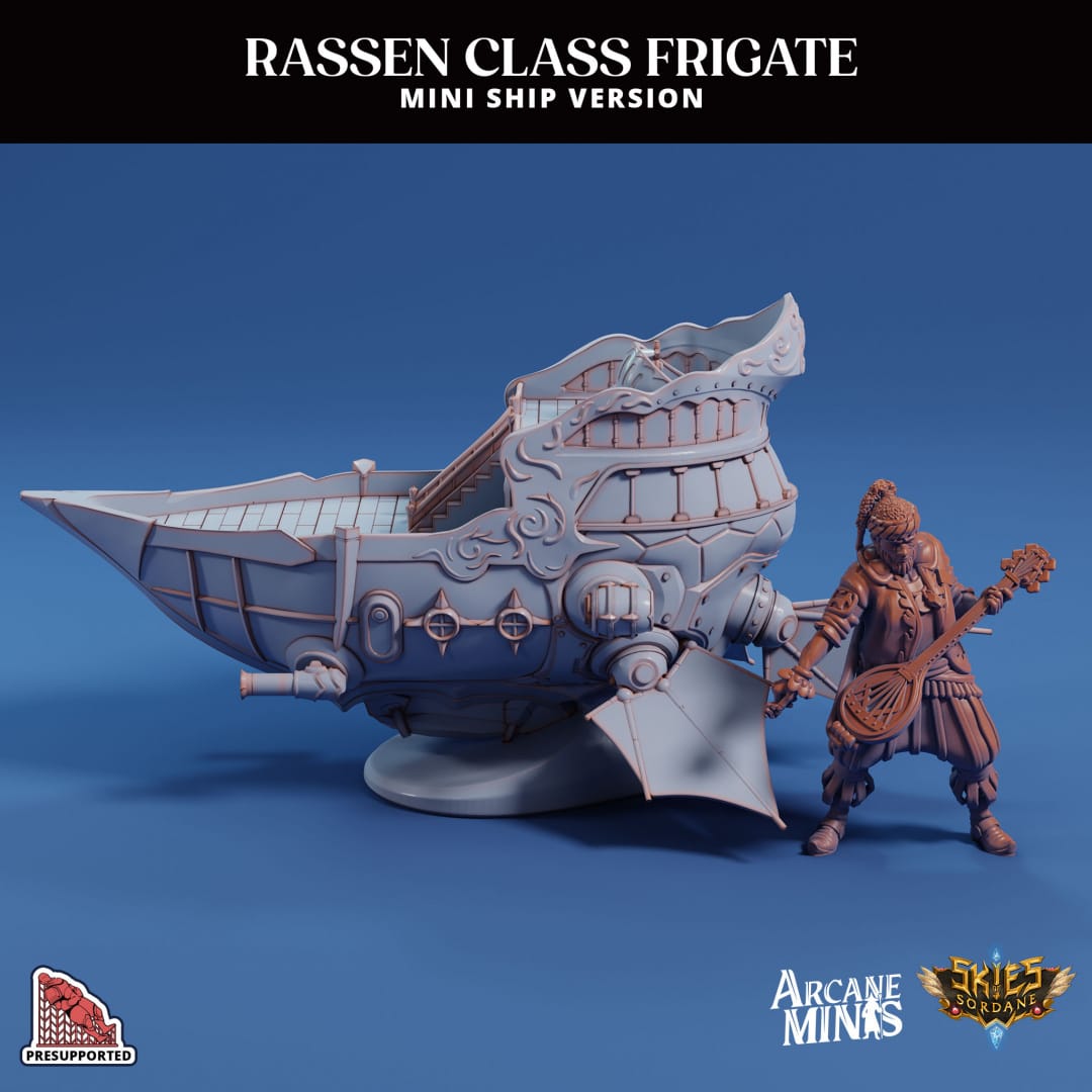 3D Printed Sordane Publishing Arcane Minis Mini Ship - Rassen Assault Frigate 28 32mm D&D - 3D Printing Boss 