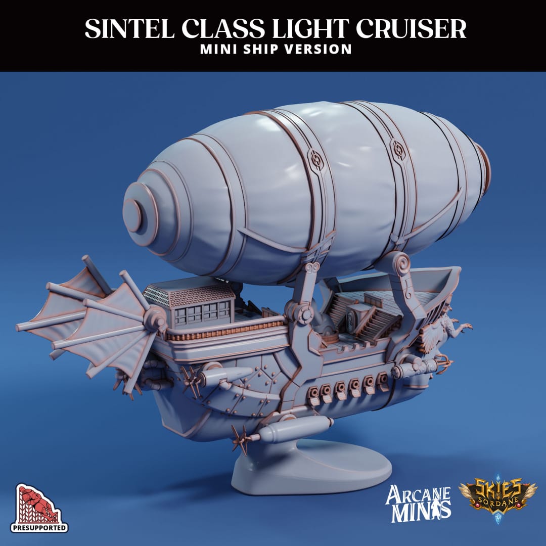 3D Printed Sordane Publishing Arcane Minis Mini Ships Mini Ship - Sintel Light Cruiser 28 32mm D&D - 3D Printing Boss 
