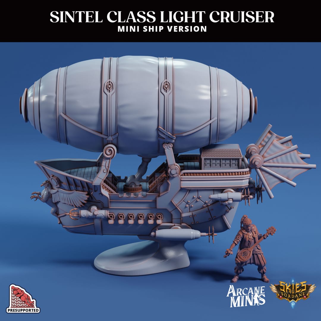 3D Printed Sordane Publishing Arcane Minis Mini Ships Mini Ship - Sintel Light Cruiser 28 32mm D&D - 3D Printing Boss 