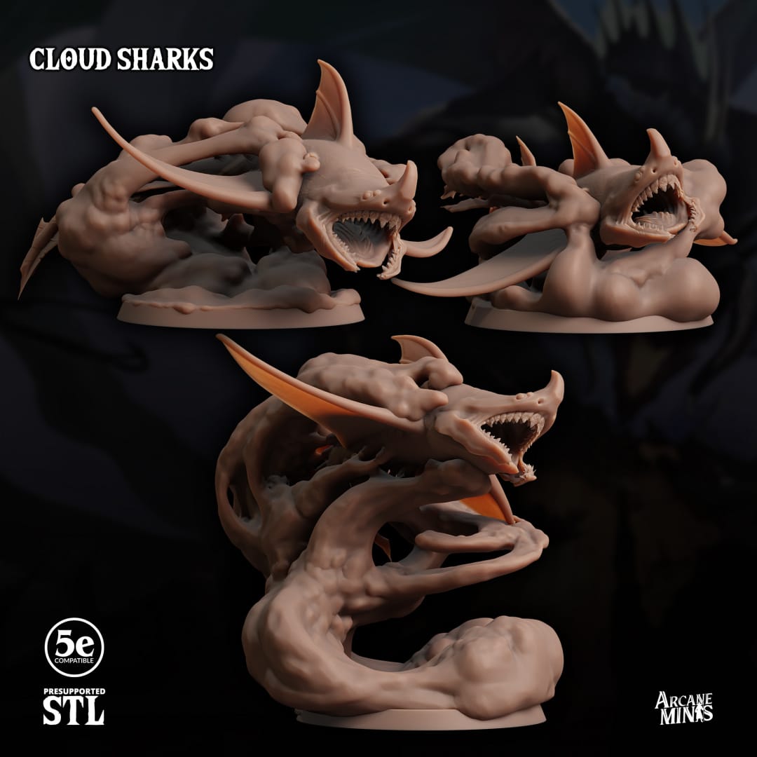 3D Printed Sordane Publishing Cloud Sharks 28 32mm D&D - 3D Printing Boss 