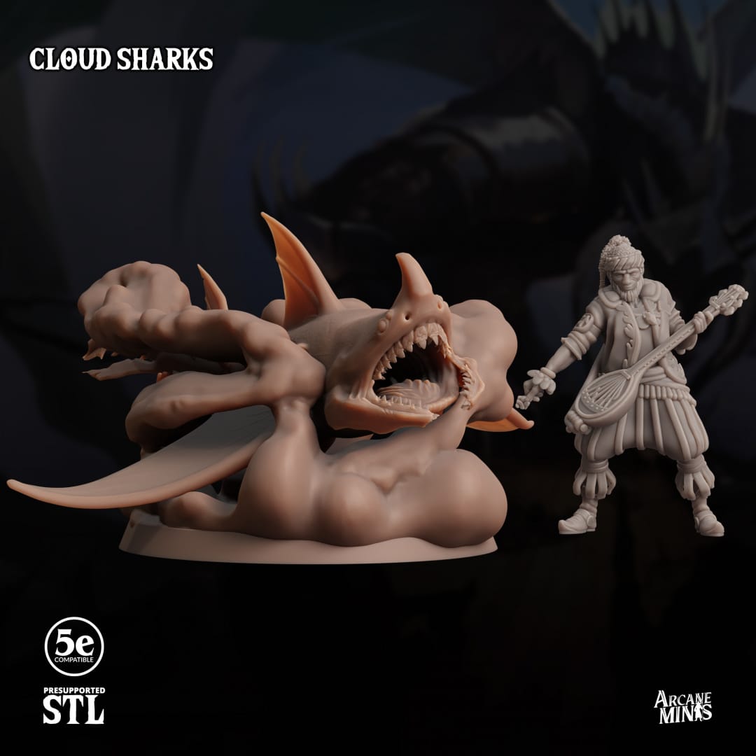3D Printed Sordane Publishing Cloud Sharks 28 32mm D&D - 3D Printing Boss 