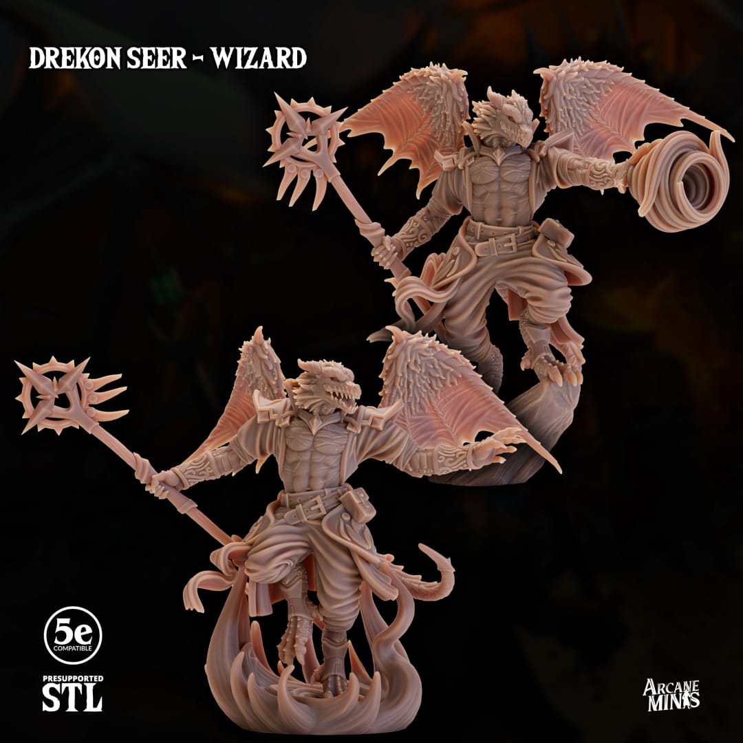 3D Printed Sordane Publishing Drekon Seer Wizard Set 28 32mm D&D - 3D Printing Boss 