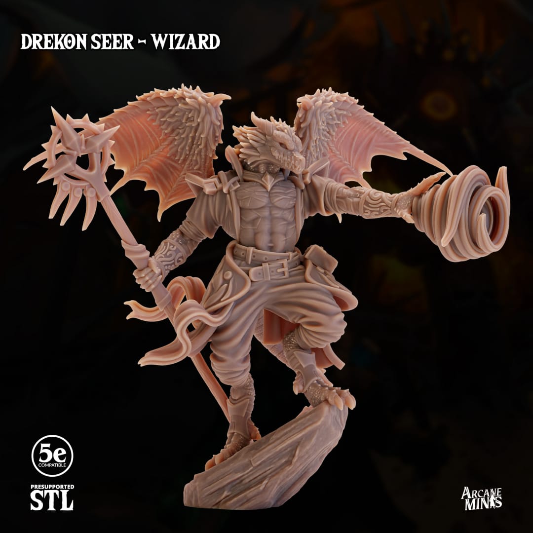 3D Printed Sordane Publishing Drekon Seer Wizard Set 28 32mm D&D - 3D Printing Boss 