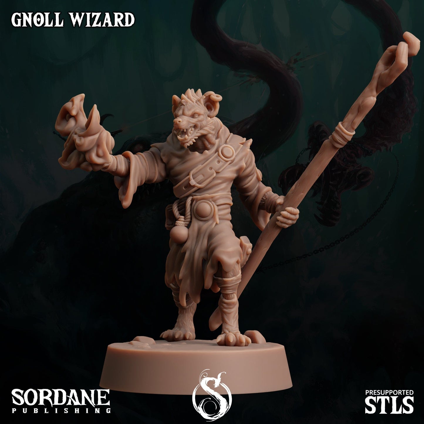3D Printed Sordane Publishing Gnoll Wizard 28 32mm D&D - 3D Printing Boss 