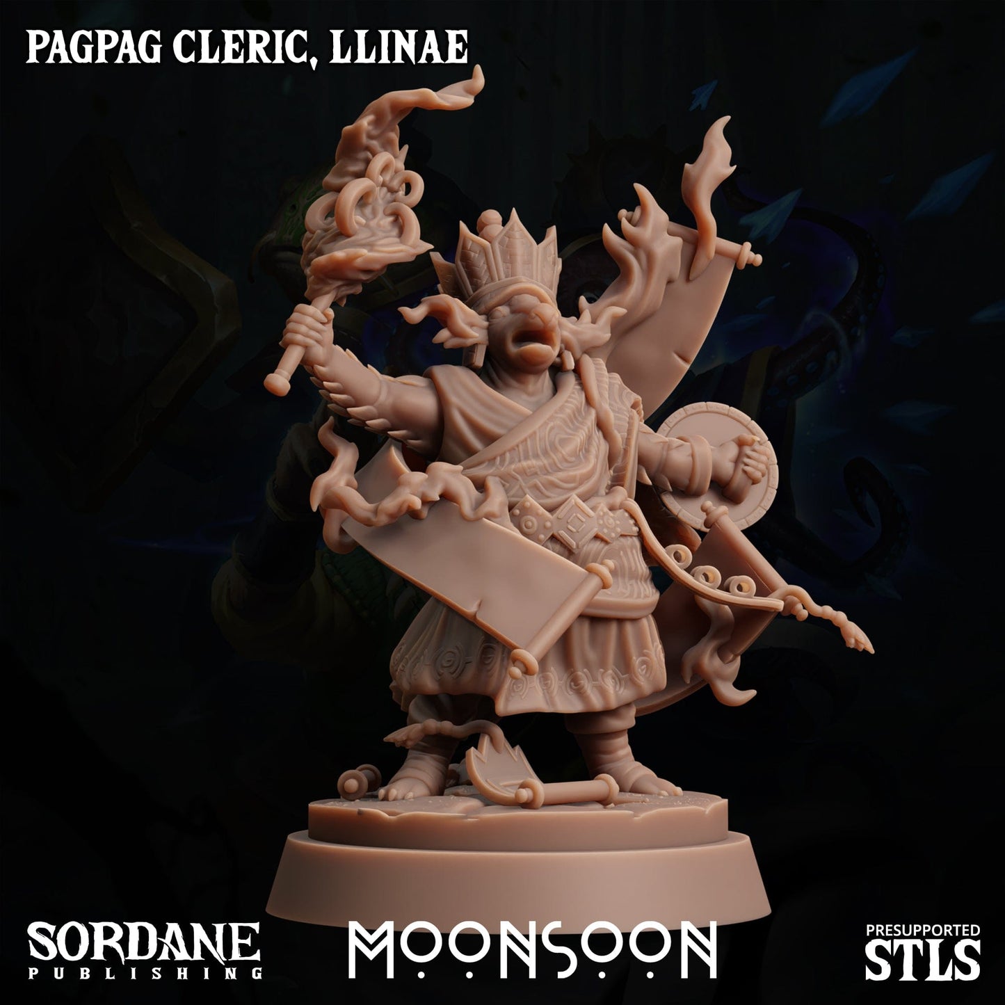 3D Printed Sordane Publishing Pagpag Cleric, Llinae Moonsoon 28 32mm D&D - 3D Printing Boss 