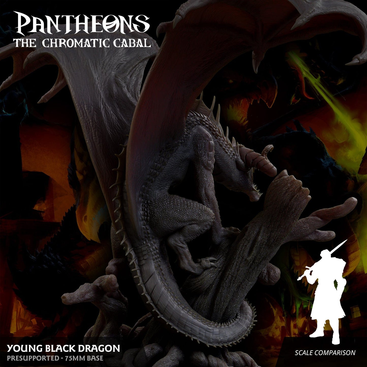 3D Printed Sordane Publishing Young Black Dragon Pantheons The Chromatic Cabal 28 32mm D&D - 3D Printing Boss 