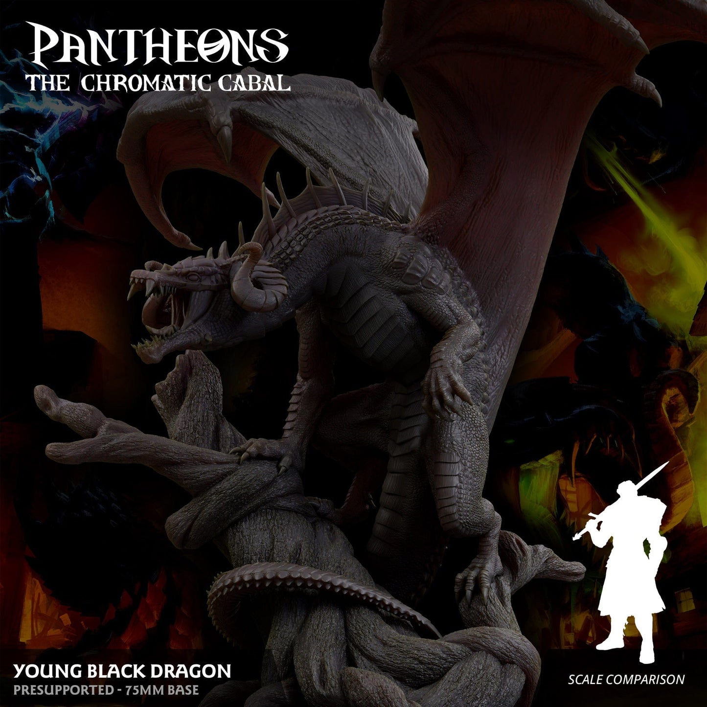 3D Printed Sordane Publishing Young Black Dragon Pantheons The Chromatic Cabal 28 32mm D&D - 3D Printing Boss 
