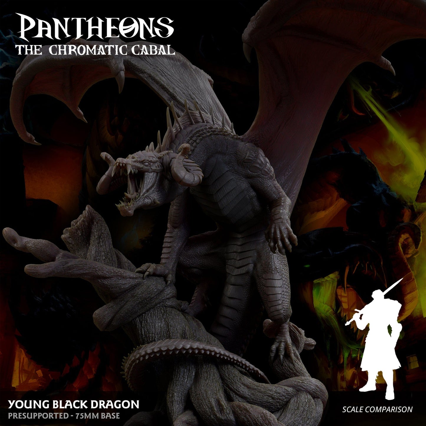 3D Printed Sordane Publishing Young Black Dragon Pantheons The Chromatic Cabal 28 32mm D&D - 3D Printing Boss 