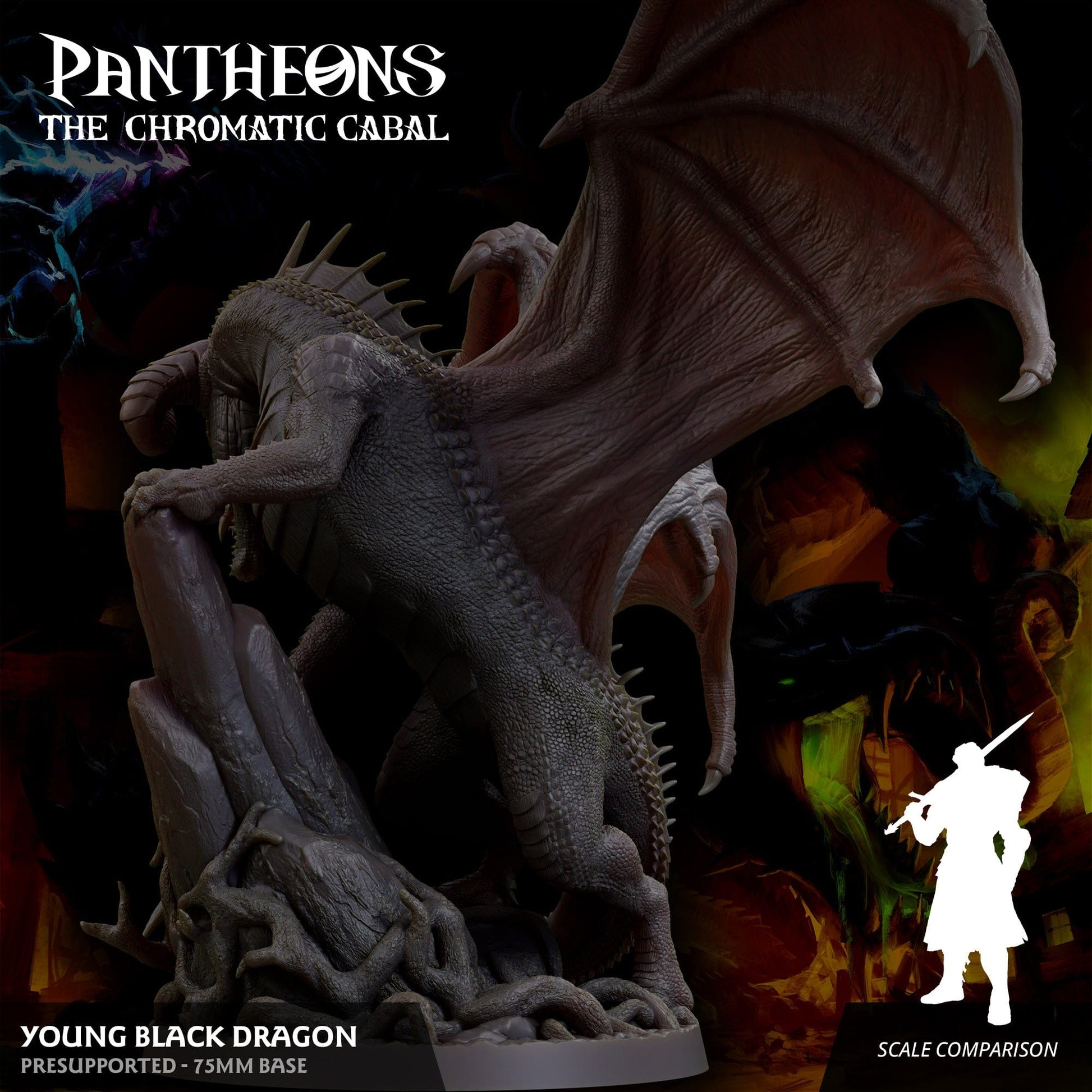 3D Printed Sordane Publishing Young Black Dragon Pantheons The Chromatic Cabal 28 32mm D&D - 3D Printing Boss 