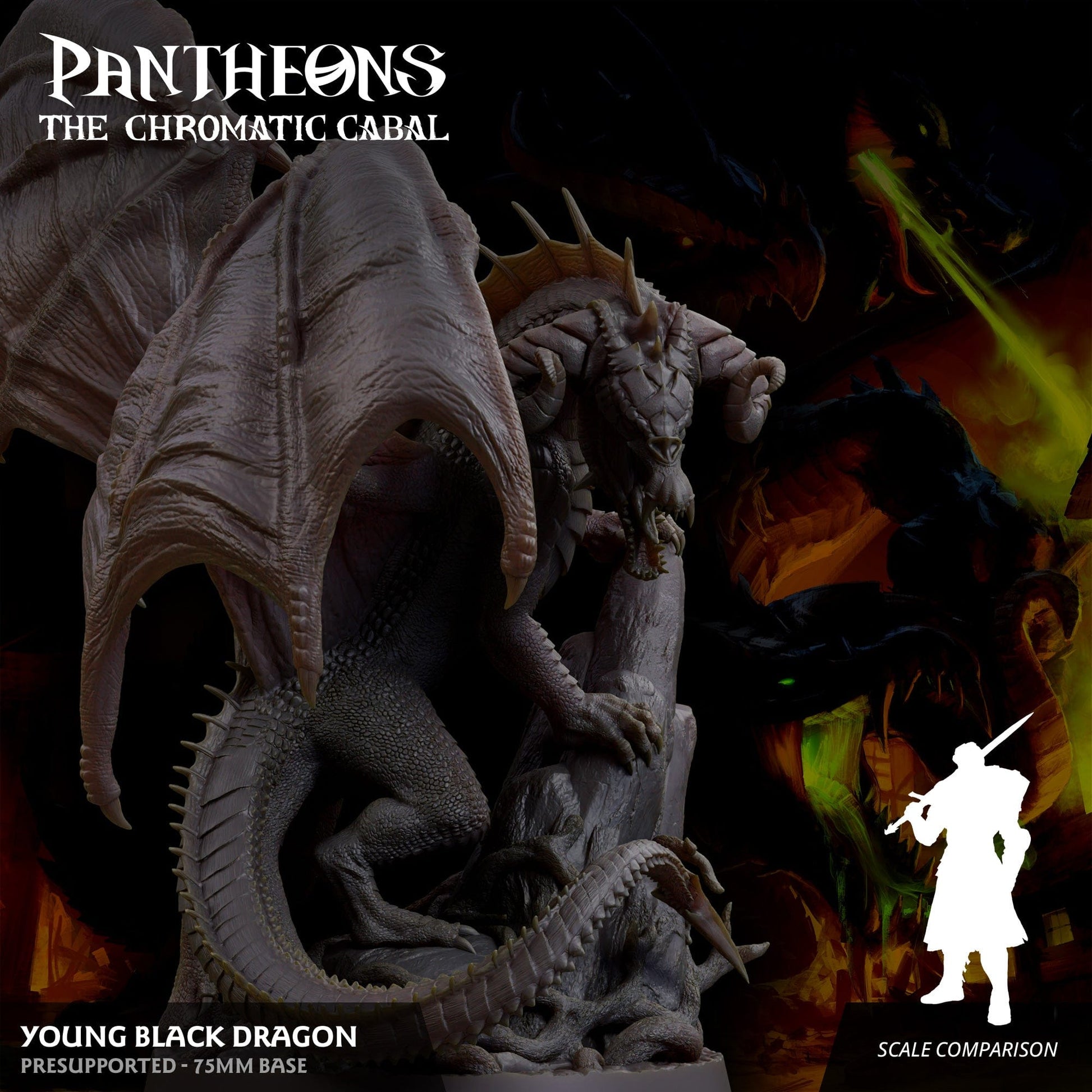 3D Printed Sordane Publishing Young Black Dragon Pantheons The Chromatic Cabal 28 32mm D&D - 3D Printing Boss 