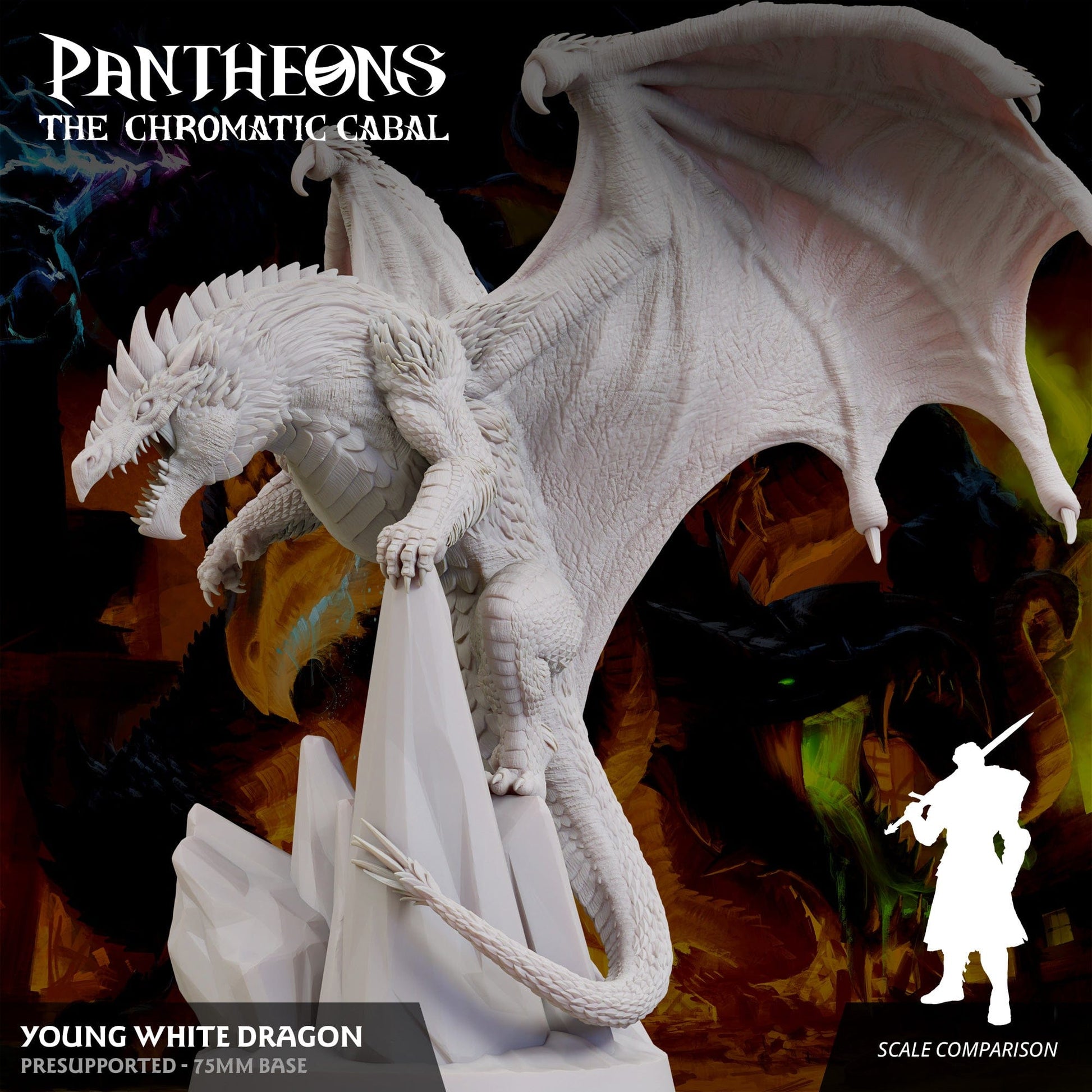 3D Printed Sordane Publishing Young White Dragon Pantheons The Chromatic Cabal 28 32mm D&D - 3D Printing Boss 