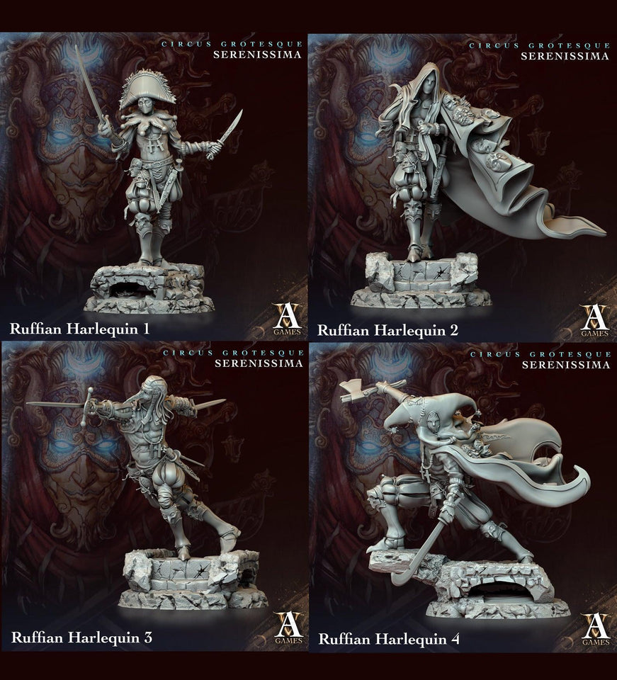 3D Printed Archvillain Games Circus Grotesque - Serenissima Ruffian Harlequin 28 32mm D&D - Charming Terrain