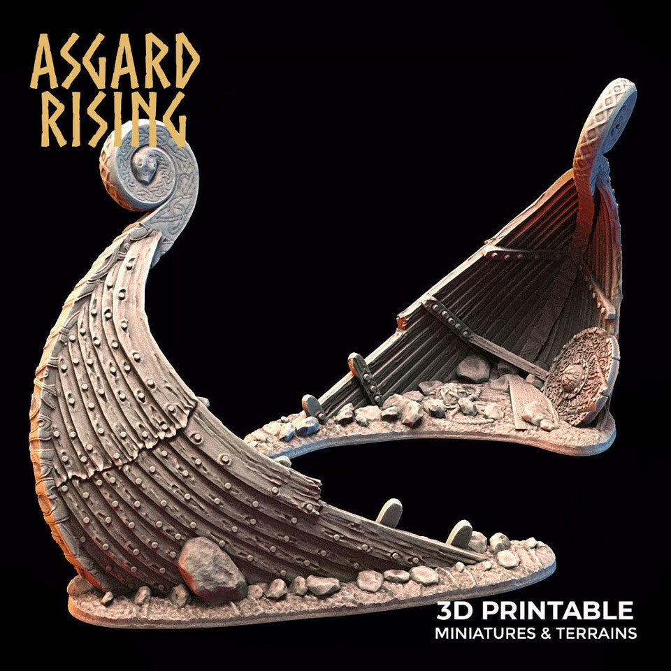 3D Printed Asgard Rising Drakkar Snekkar Ship Wreck Set 28 32 mm Wargaming DnD - Charming Terrain