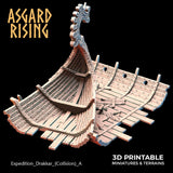 3D Printed Asgard Rising Expedition Drakkar Ship Collision Set 28 32 mm Wargaming DnD - Charming Terrain