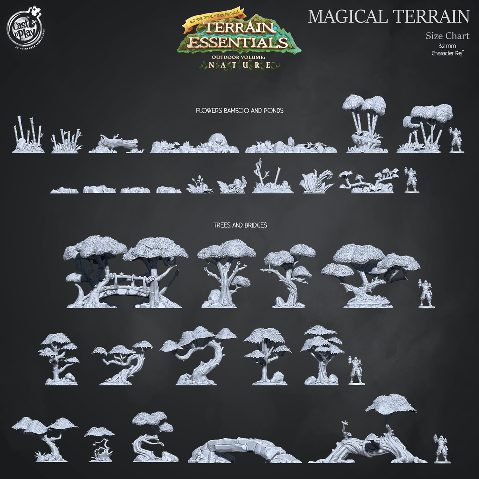 3D Printed Cast n Play Flowers Bamboo and Ponds Oriental Terrain Set Terrain Essentials Nature 28mm 32mm D&D - Charming Terrain