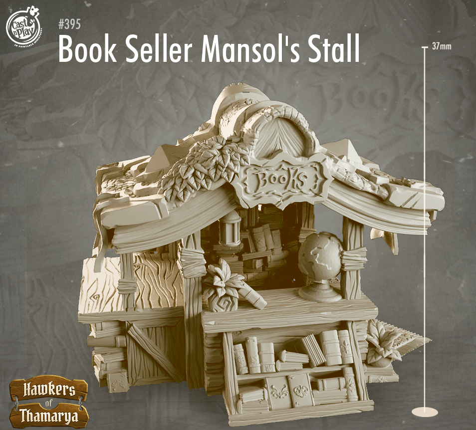 3D Printed Cast n Play Hawkers of Thamarya - Book Seller Mansol's Stall 28mm 32mm D&D - Charming Terrain